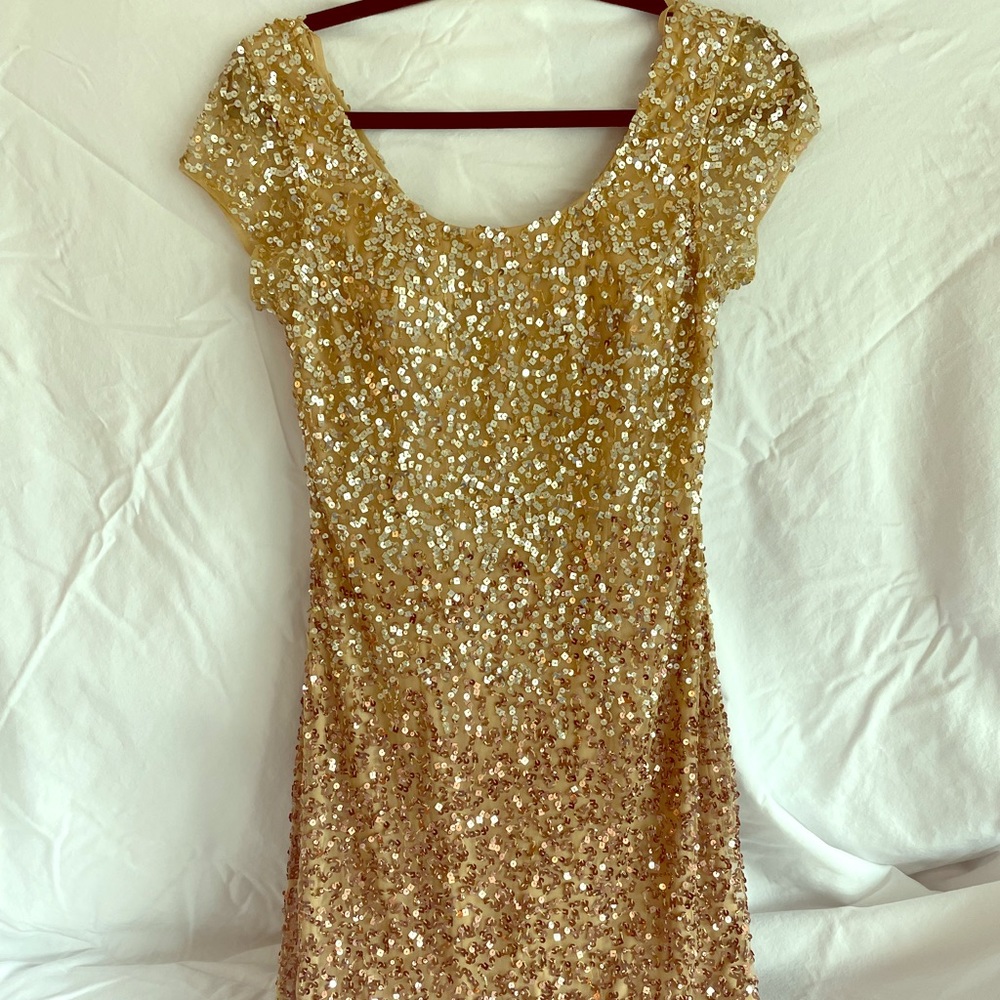 Ombré gold to bronze sequin cocktail dress